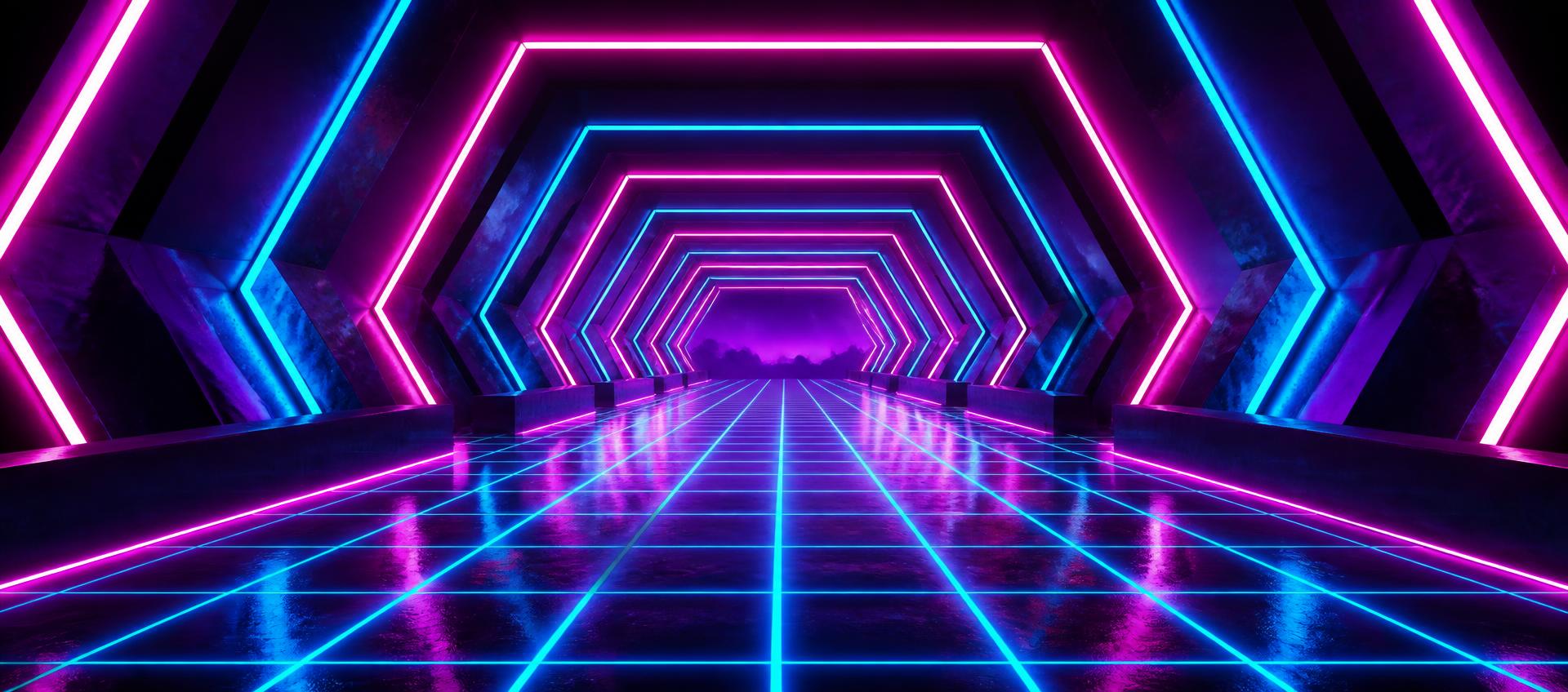 Neonvalaistu tunneli